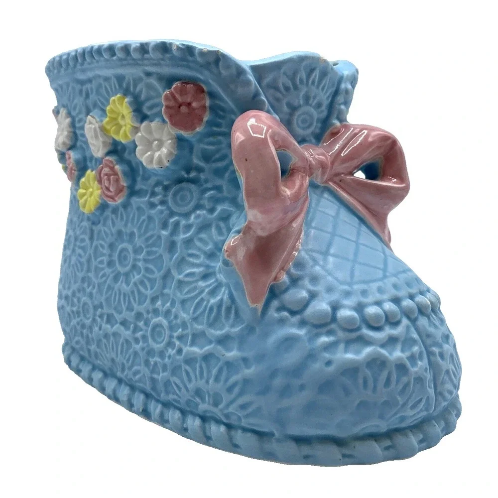 Vintage Relpo Baby Bear Booty Bootie Shoe Blue Planter Nursery Home Shelf Decor